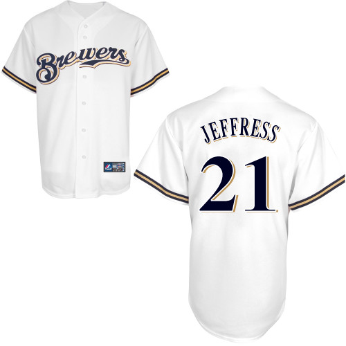 Jeremy Jeffress #21 Youth Baseball Jersey-Milwaukee Brewers Authentic Home White Cool Base MLB Jersey